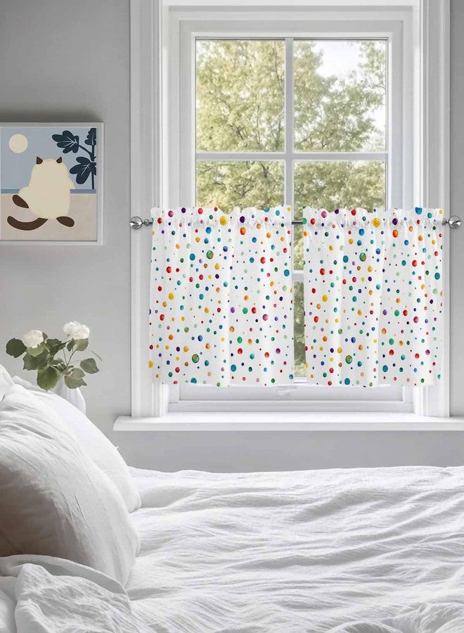 Jolunifun Bohemia Colorful Kitchen Curtain 24 Inch Length, Small Short Cafe Tiers Curtains Drape, Rainbow Boho Colored Polka Dot, 2 Panel Window Treatment Rod Pocket Drapery Panels Curtains 55x24 - Image 5